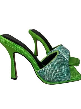 ASOS Design Green Blue Embellished Open Square Toe Heeled Sandals Womens Size 9